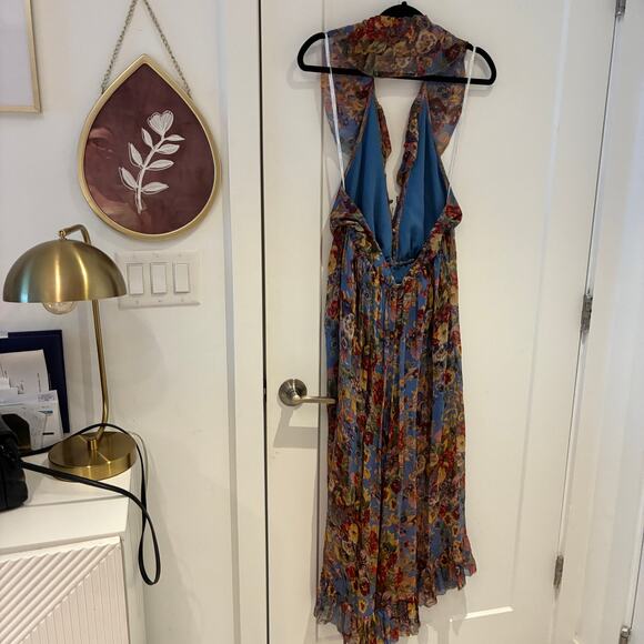 Zimmermann Blue Floral Lovelorn Fringe Halter jumpsuit Sz Small - Picture 11 of 12